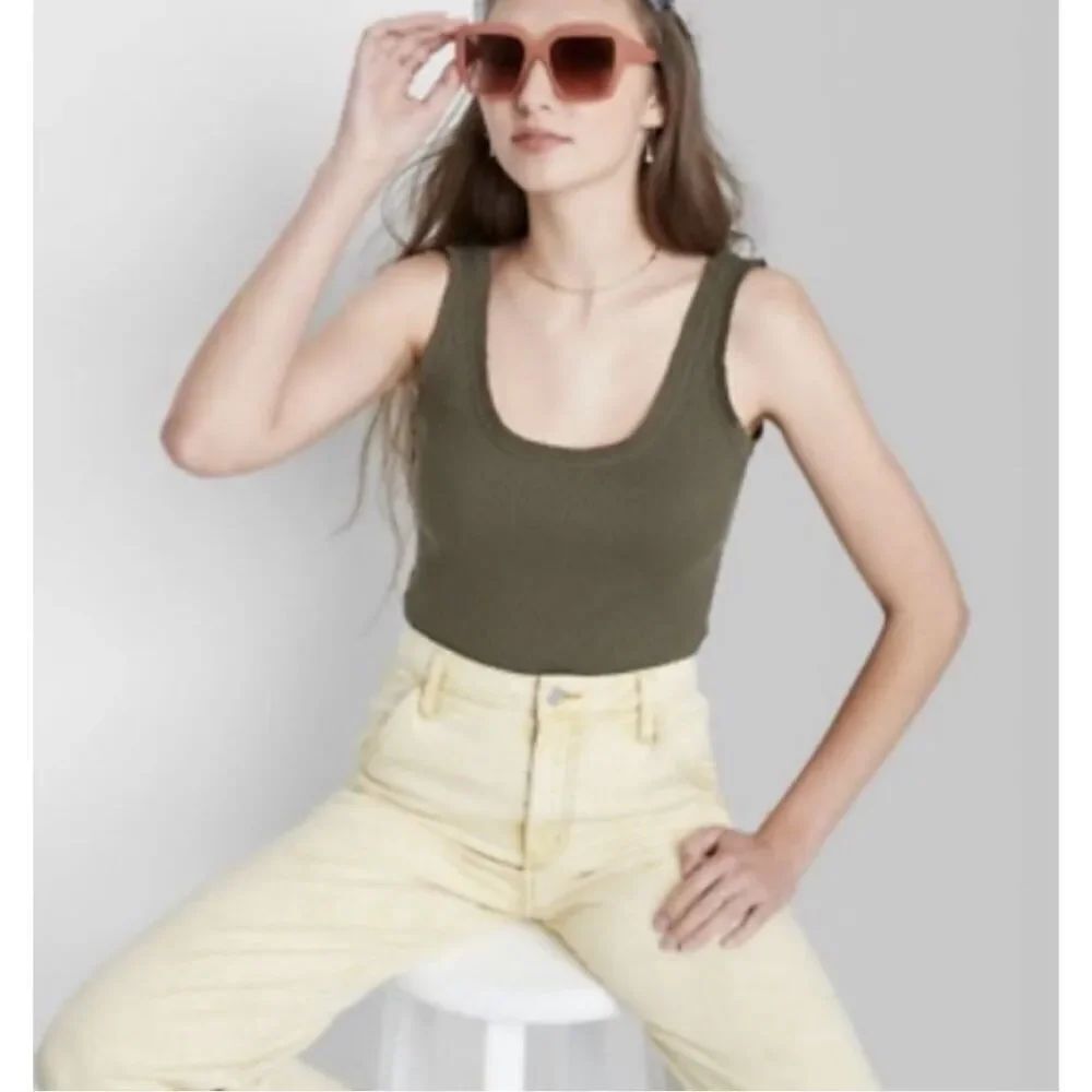 ✨Wild Fable Olive Ruffle Edge Tank Top Sz Small Bodysuit✨